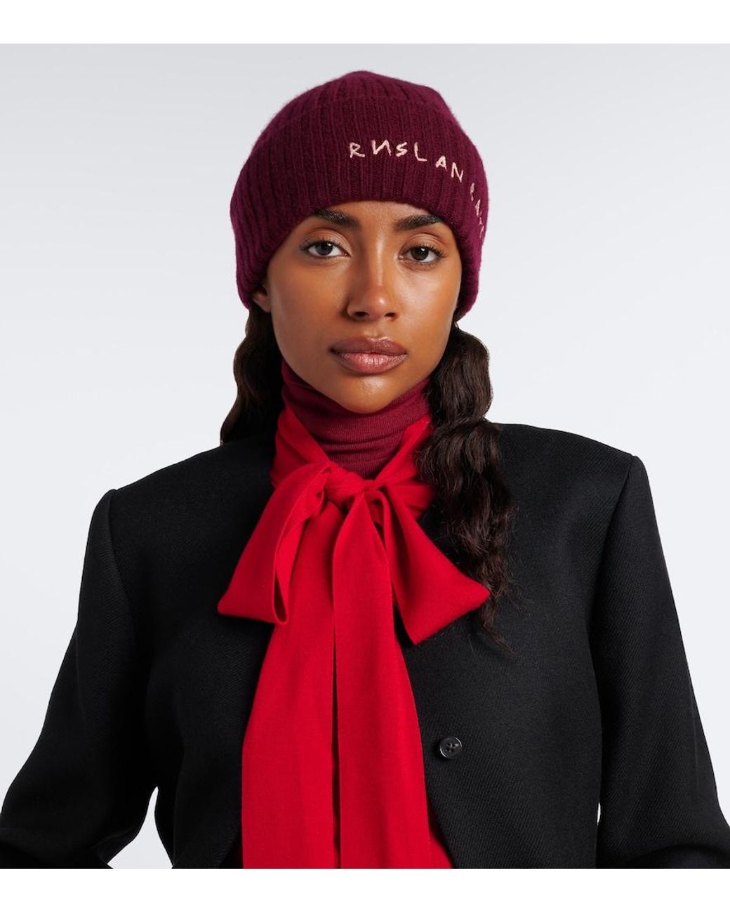 Ruslan Baginskiy Red Logo Ribbed-Knit Cashmere Beanie