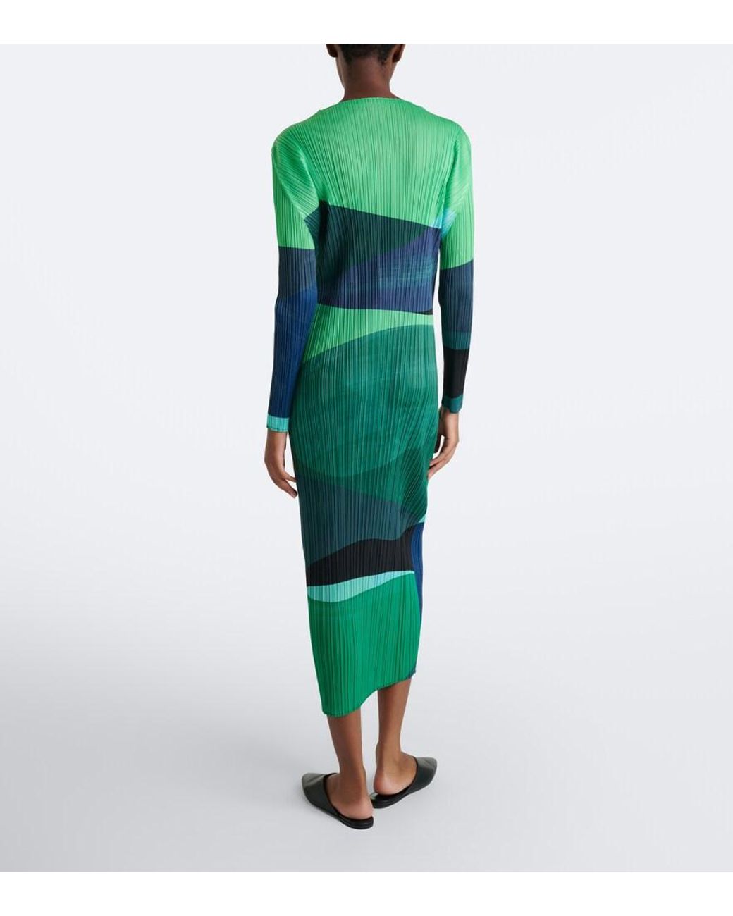 Pleats Please Issey Miyake Green Orbit Pleated Midi Dress