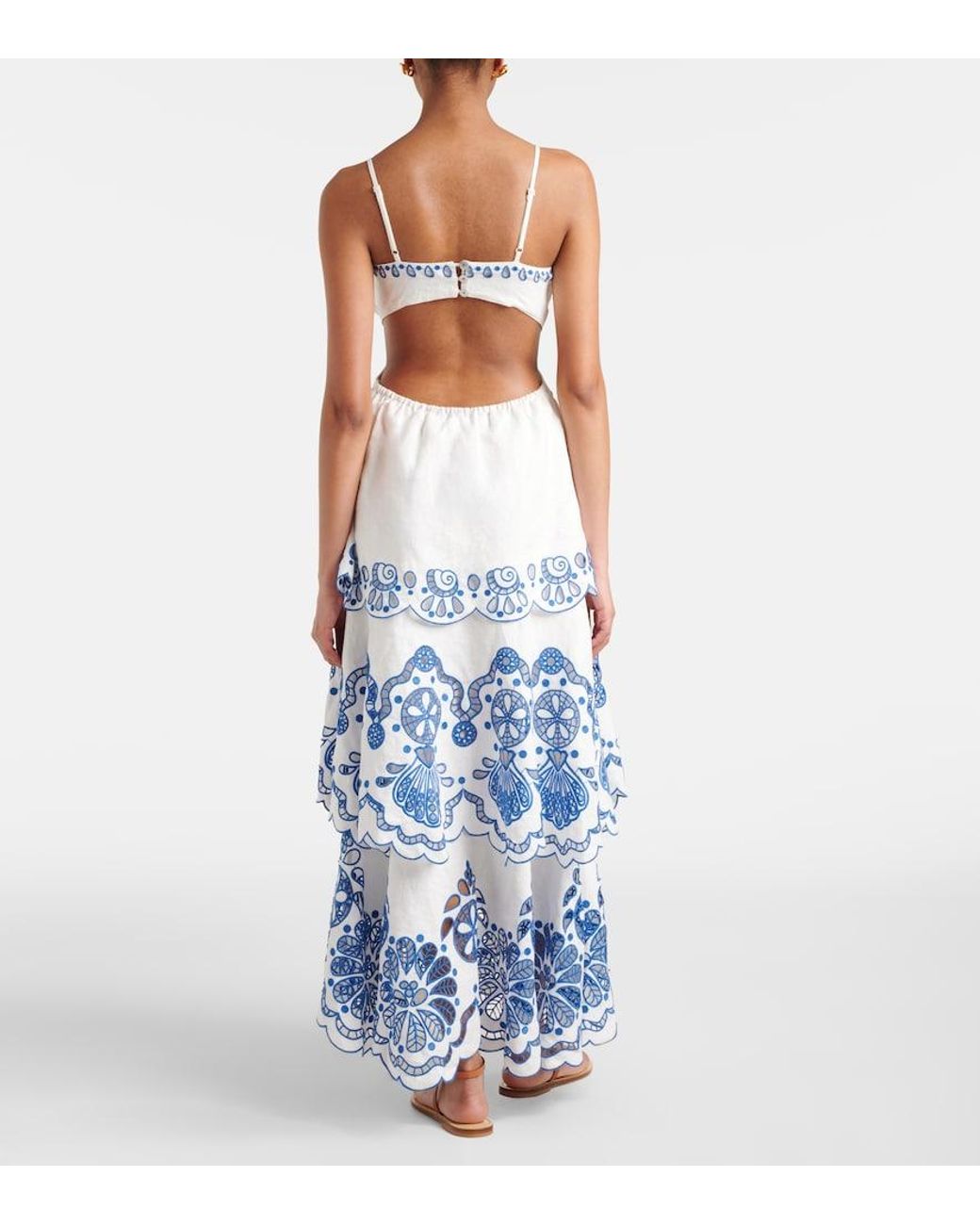 chinese dress ladies Off-White Blue Foliage Maxi Dress  FARM Rio