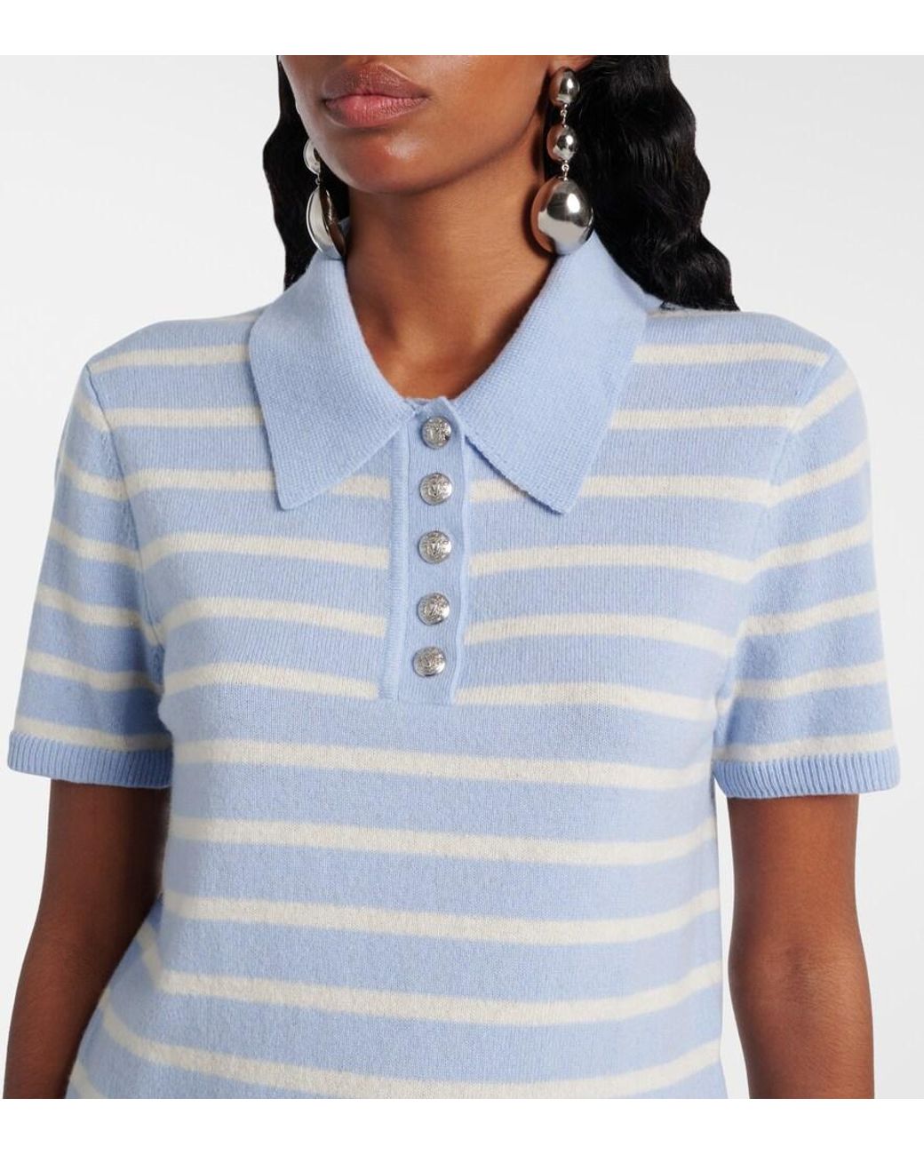 Veronica Beard Blue Shana Striped Cashmere Polo Sweater
