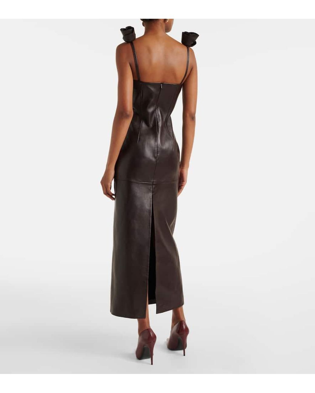Magda Butrym Floral-Applique Leather Bustier Dress in Black | Lyst