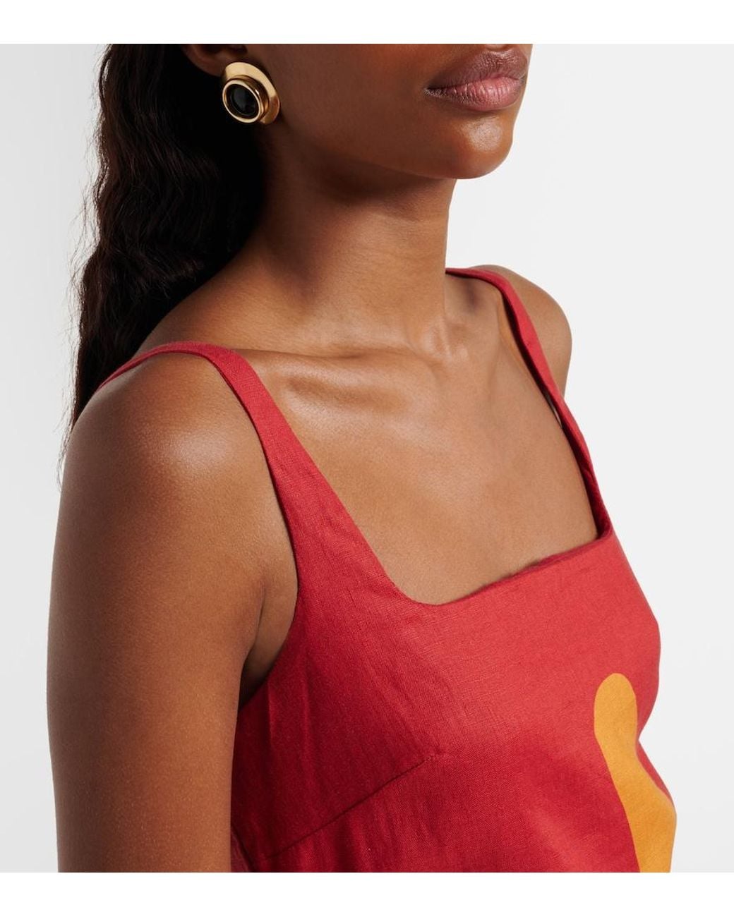 Cala De La Cruz Red Siela Floral Linen Minidress