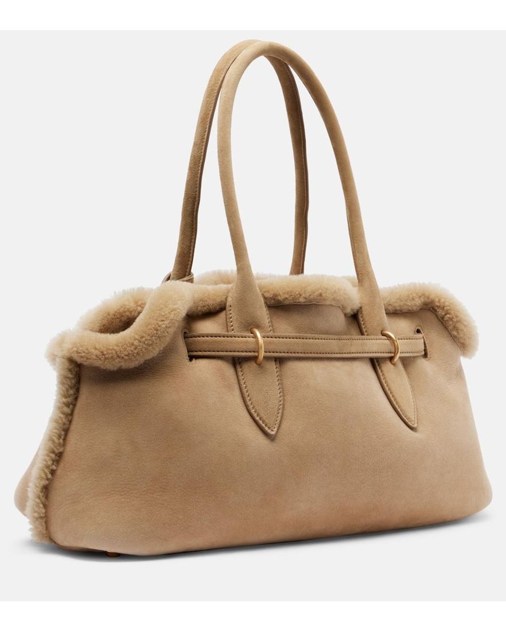 Miu Miu Natural Adventure Shearling-Lined Suede Tote Bag