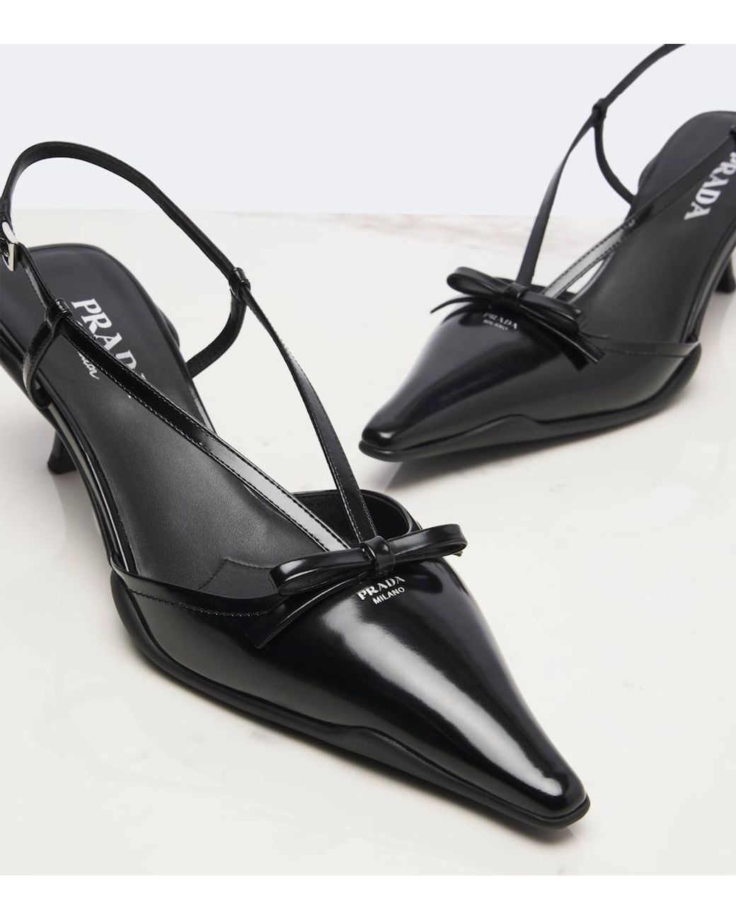 Prada Black Bow-Detail Leather Slingback Pumps
