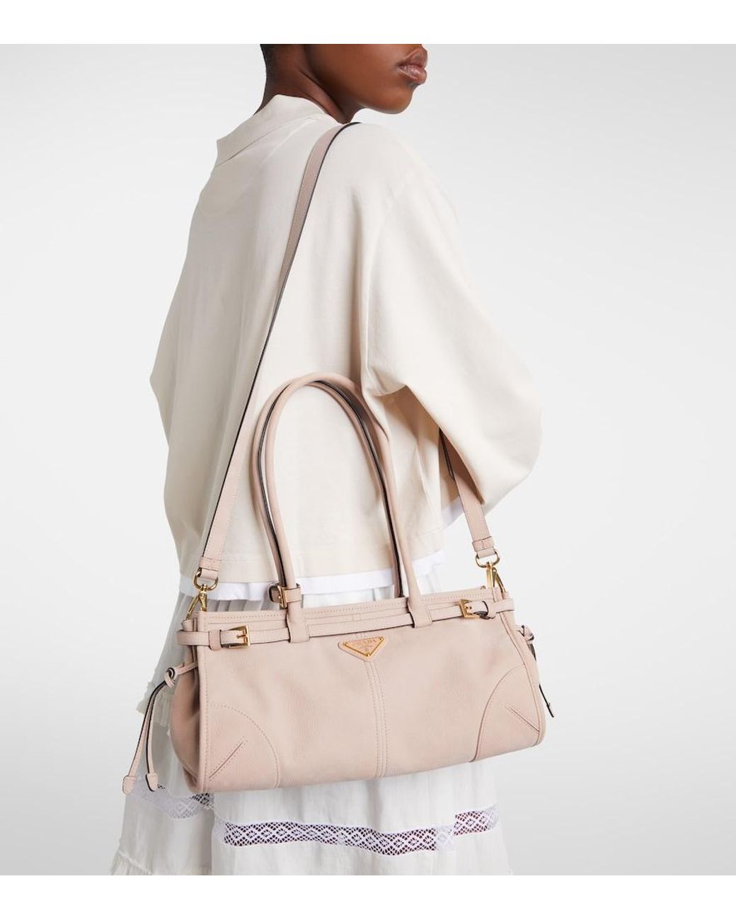 Prada Natural Bonnie Medium Leather Shoulder Bag
