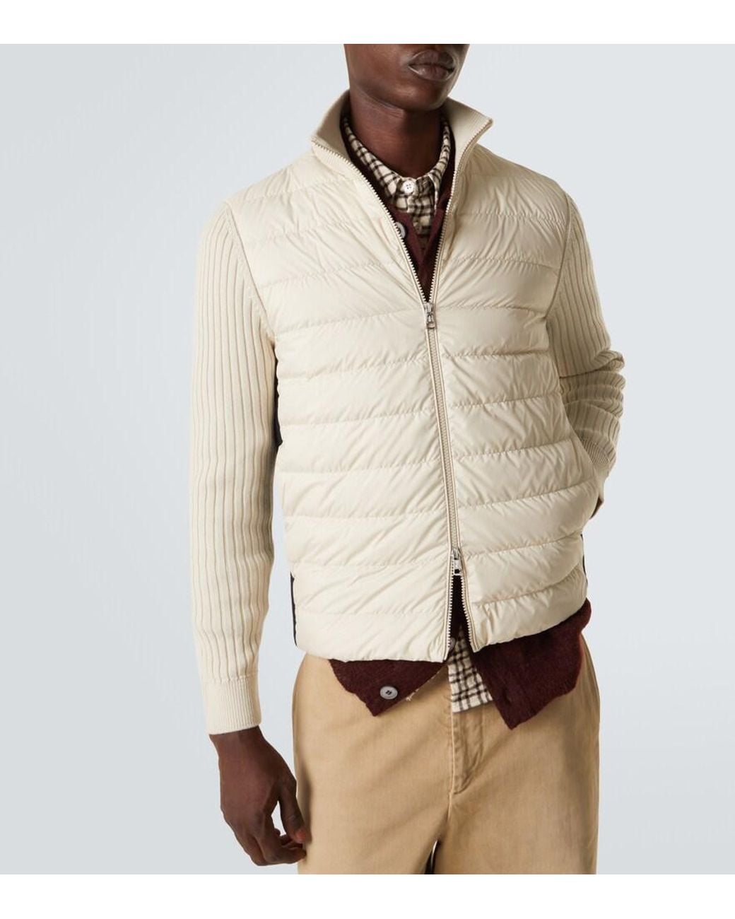 Moncler Natural Down-Paneled Wool-Trimmed Zip-Up Cardigan for men