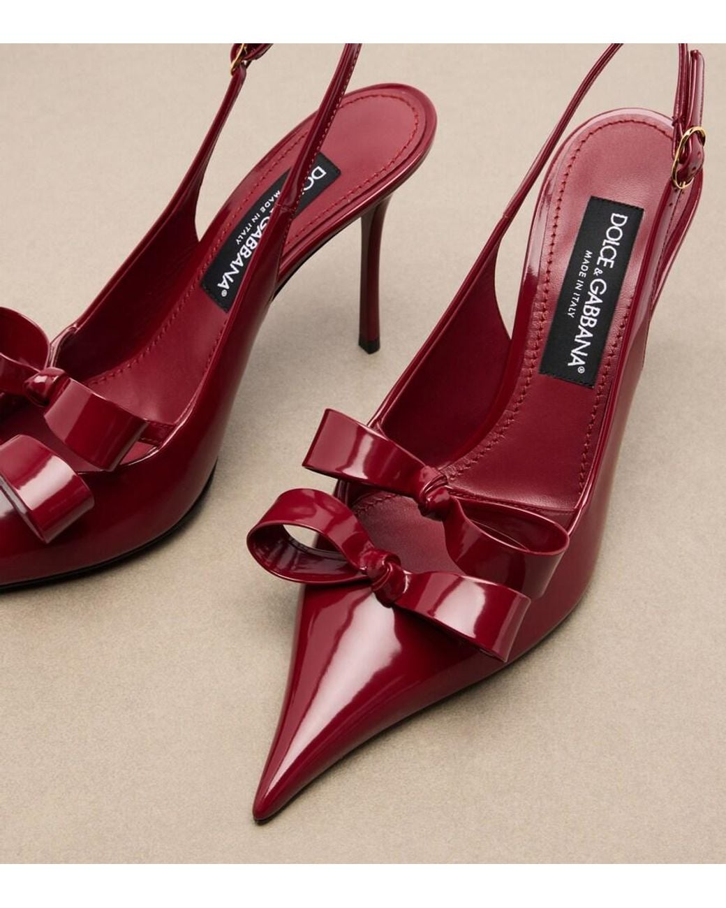 Dolce & Gabbana Red Bow-Detail Patent Leather Slingback Pumps