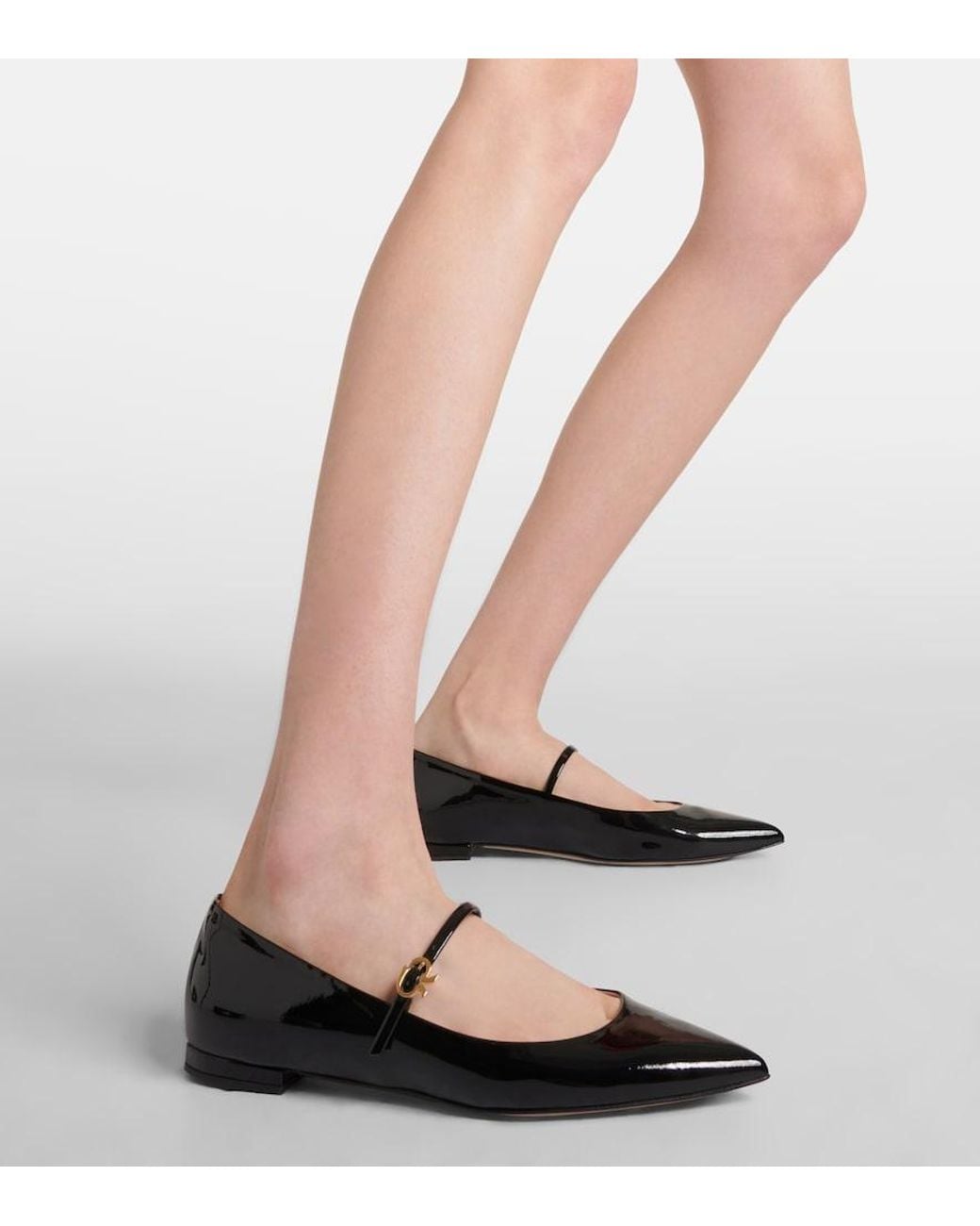 Gianvito Rossi Black Ribbon Jane Patent Leather Mary Jane Flats