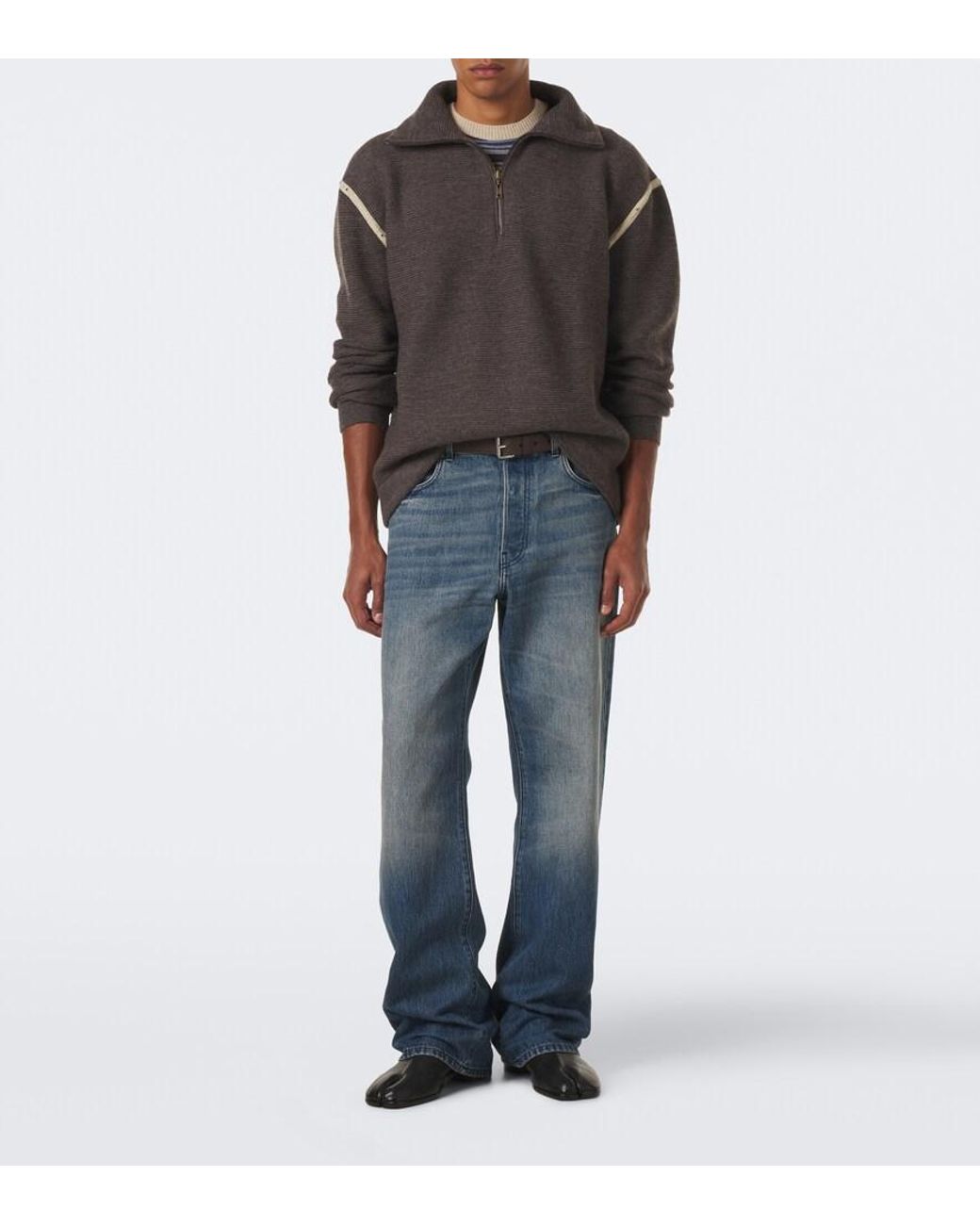 Maison Margiela Brown Wool Zip-Up Sweater for men