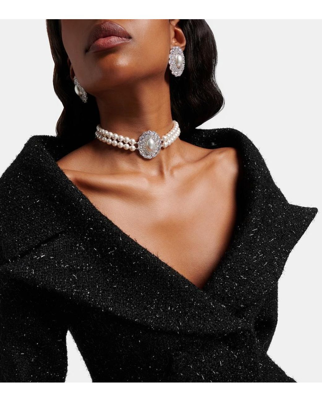 Self-Portrait Natural Crystal-Embellished Faux Pearl Choker
