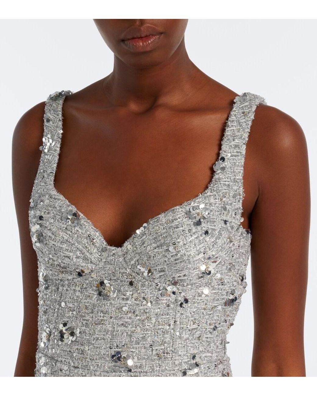 Jonathan Simkhai White Viella Sequined Tweed Gown