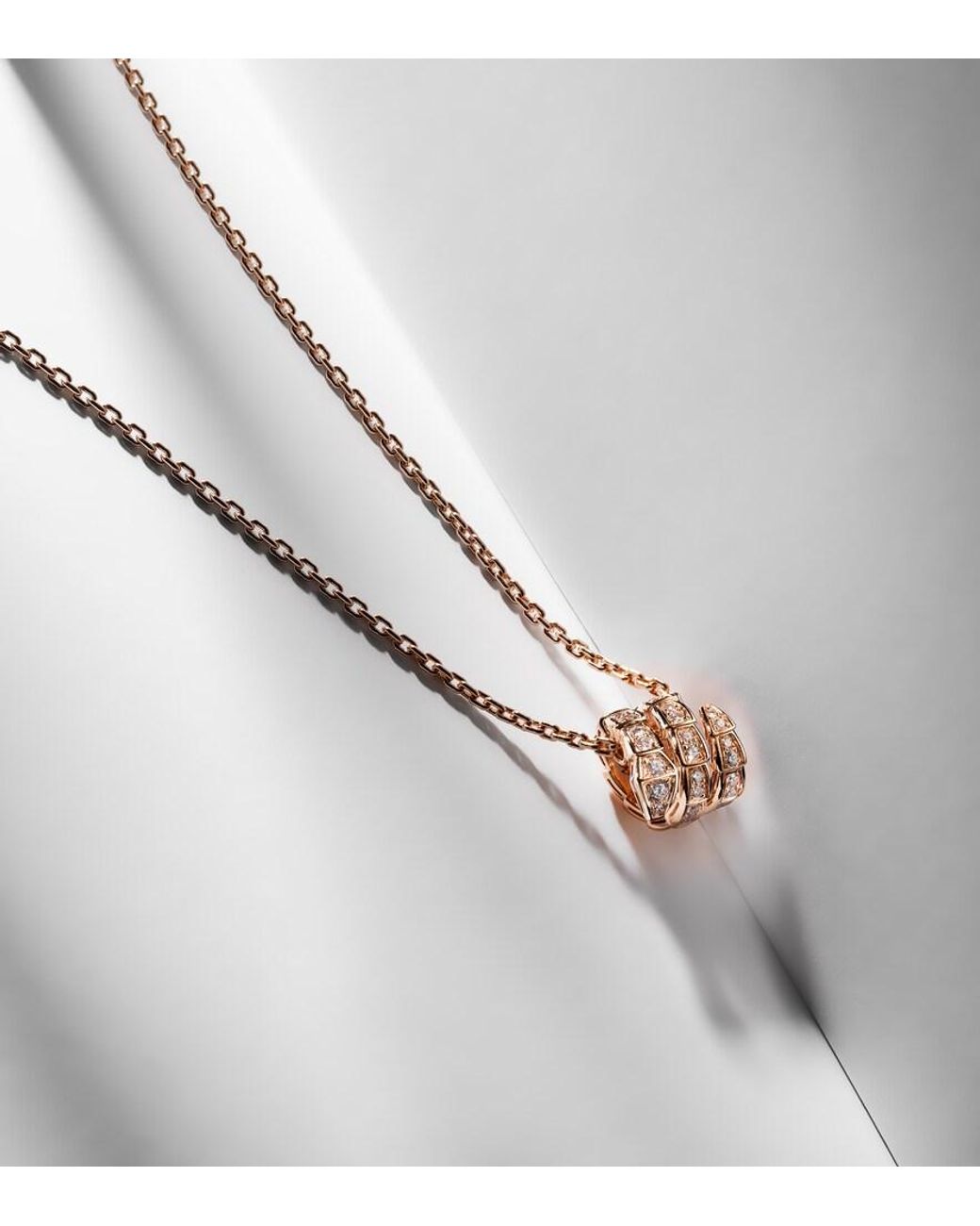 BVLGARI Metallic Serpenti Viper 18Kt Rose Pendant Necklace With Diamonds