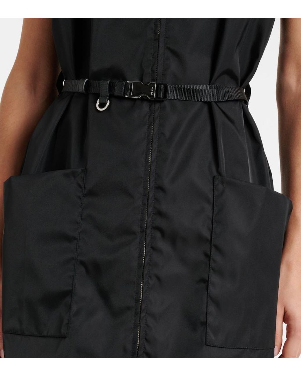 Vestido Corto De Re-Nylon Con Cinturon Prada de color Black