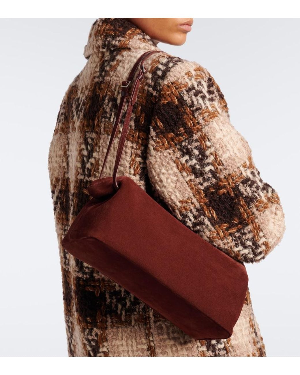Nour Hammour Red Kenza Suede Shoulder Bag