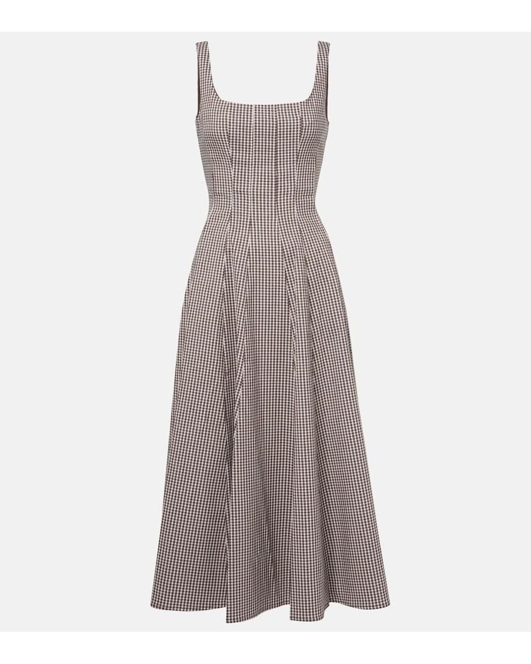 Staud Gray Wells Checked Midi Dress