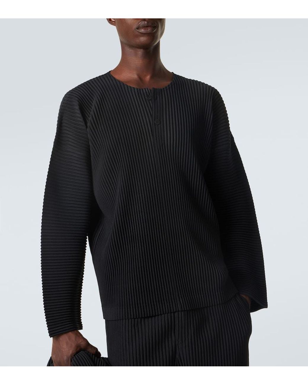 Homme Plissé Issey Miyake Black Monthly Colors Pleated Henley Shirt for men
