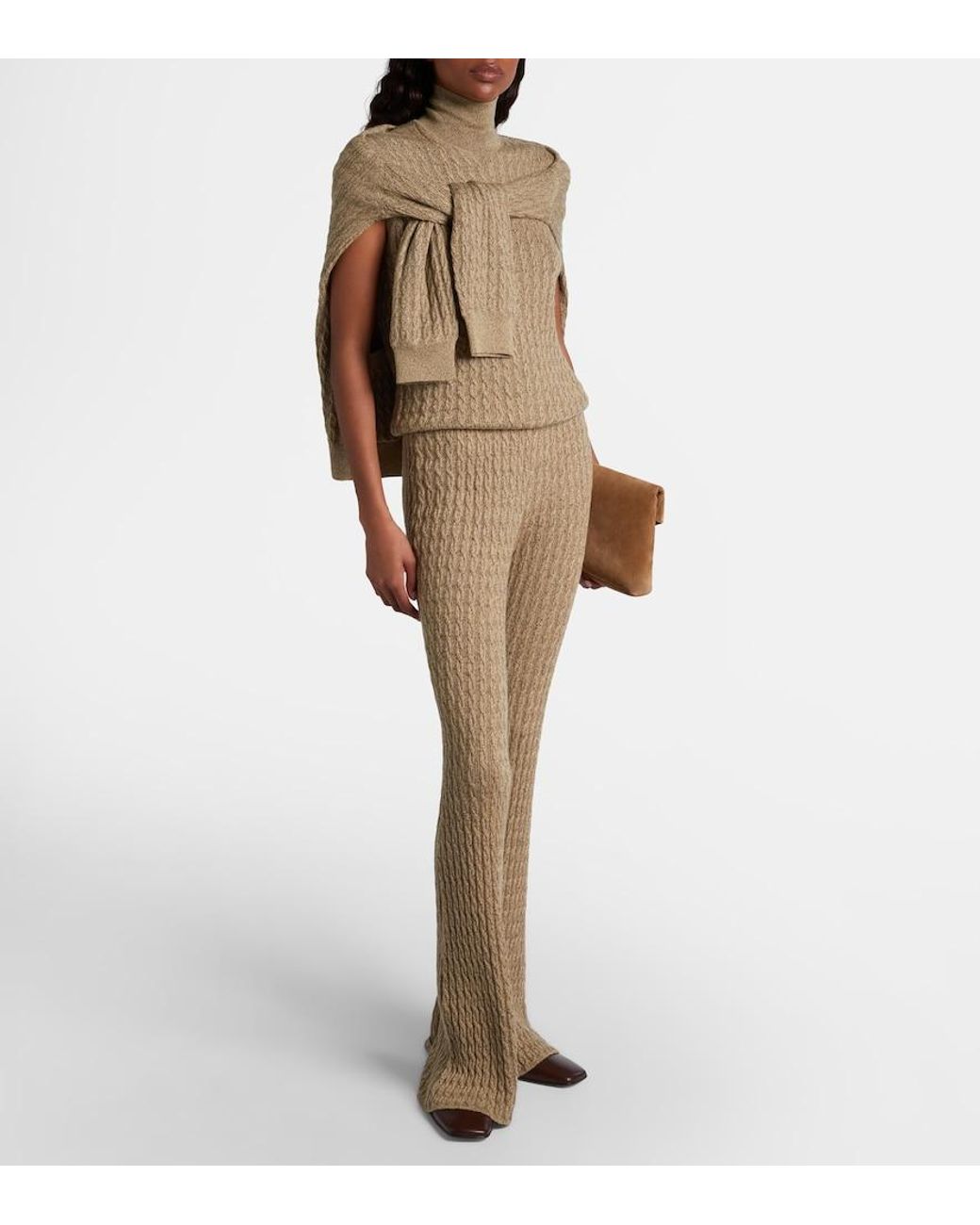 Loro Piana Natural Bihar Cashmere-Blend Flared Pants