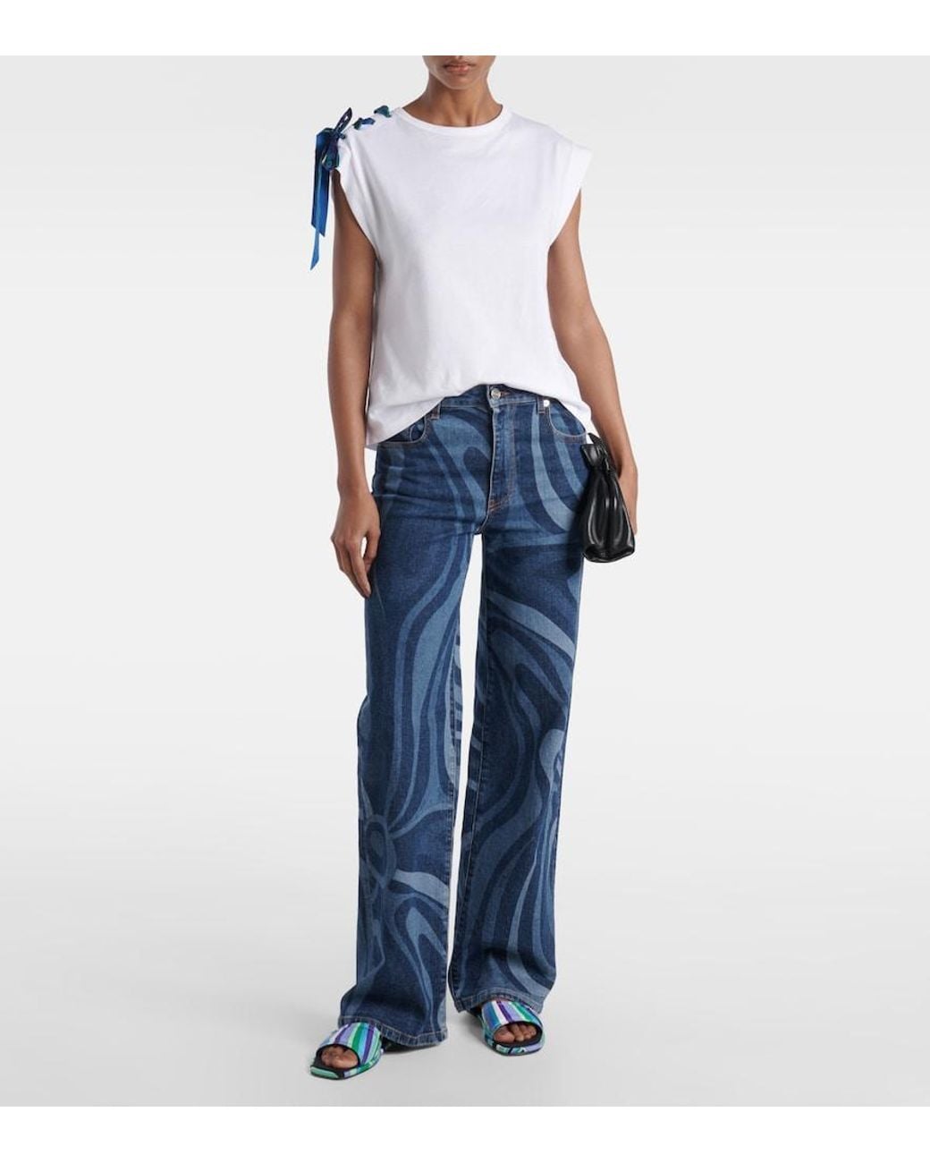 Emilio Pucci White Short Sleeve T-Shirt With Printed Drawstring