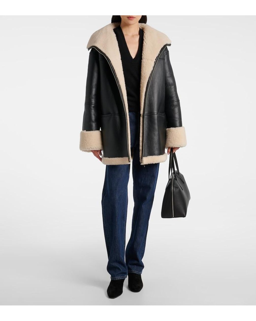 Totême  Black Shearling Leather Biker Jacket