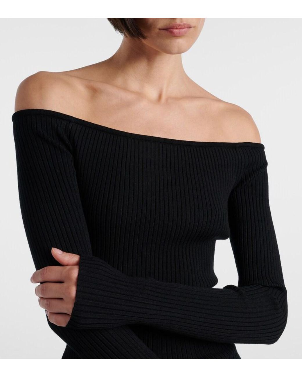 Courreges Black Off-Shoulder Ribbed-Knit Top