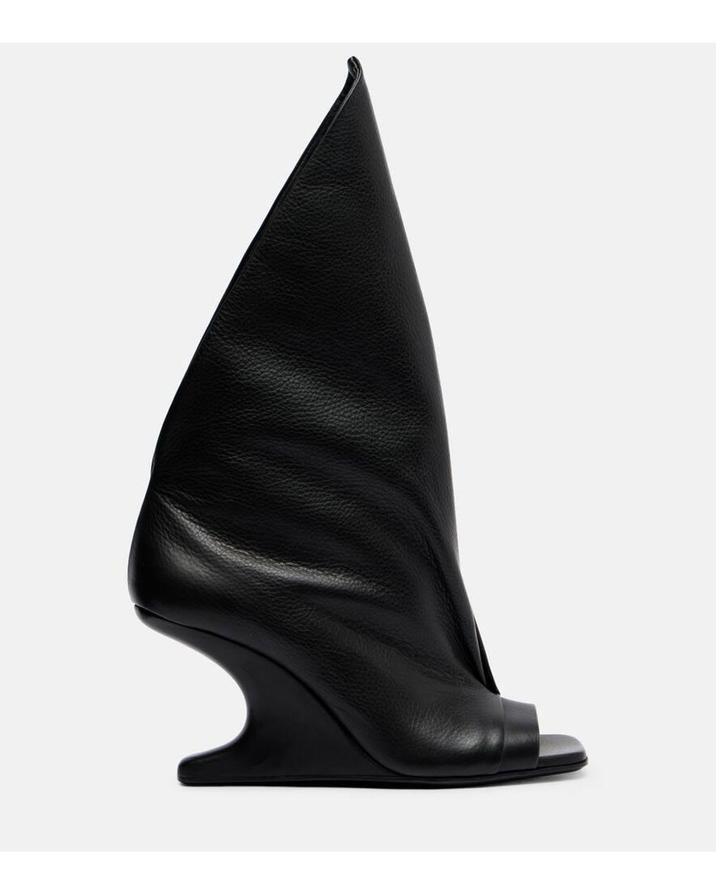 Rick Owens Black Cantilever Leather Peep-Toe Boots