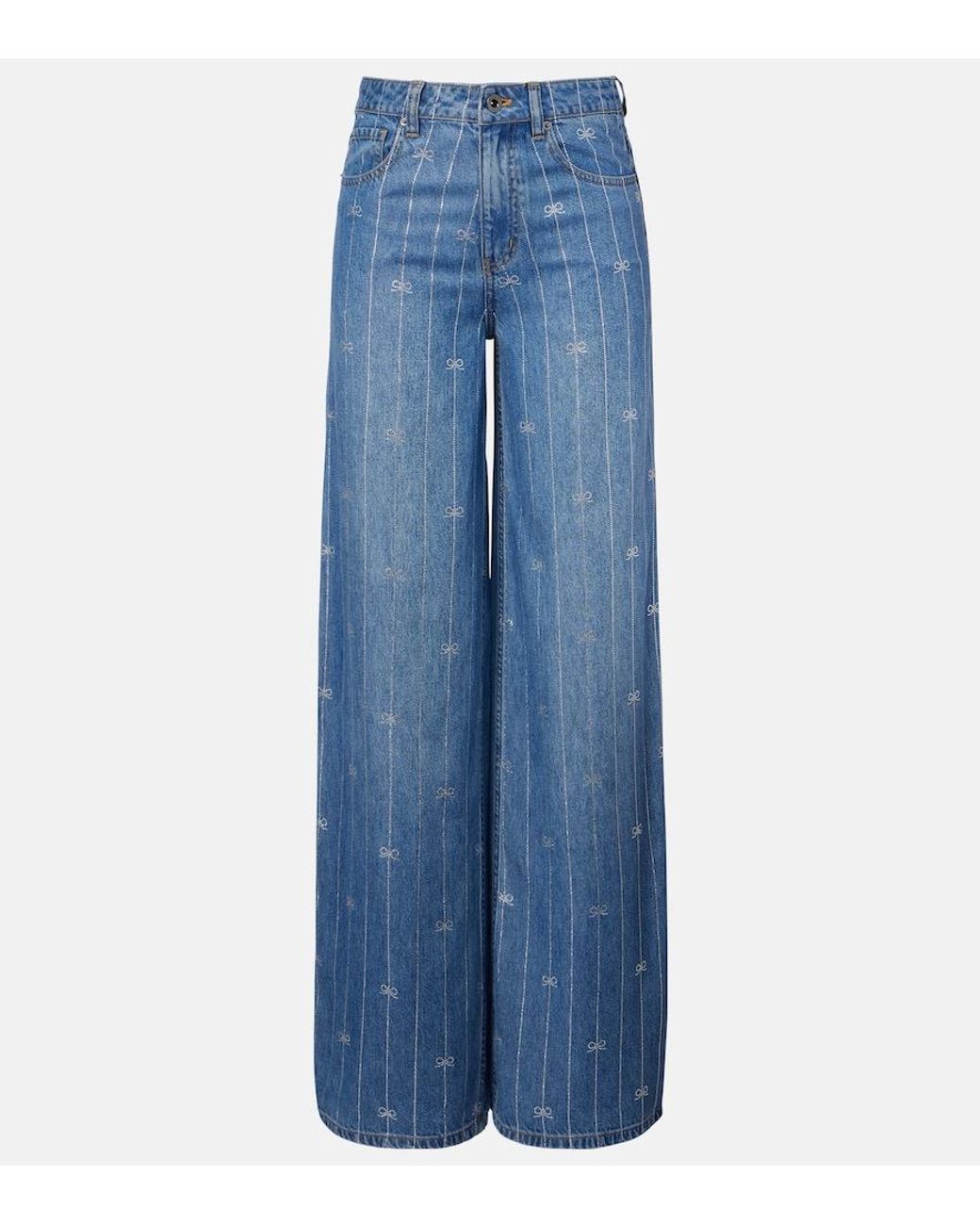 Self-Portrait Blue Striped Wide-Leg Jeans