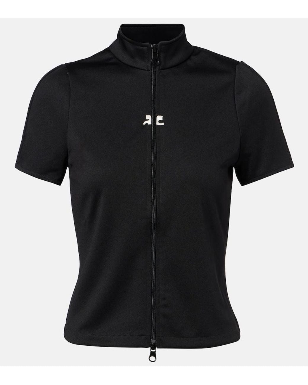Courreges Black Interlock Logo Zip-Up Jersey Top