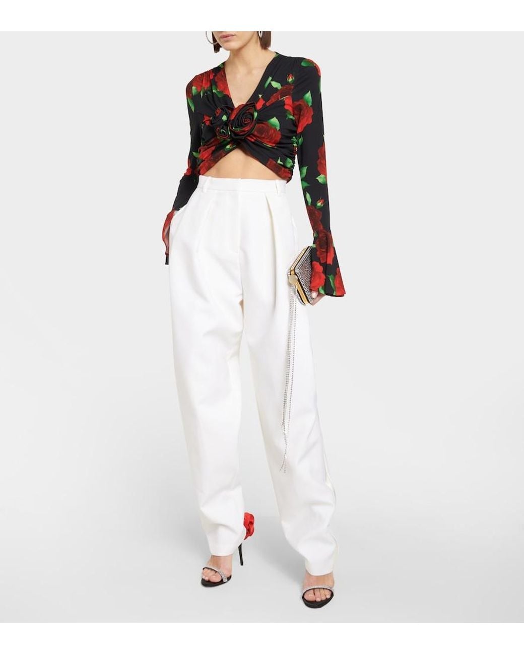 Magda Butrym White Silk And Wool Tapered Pants