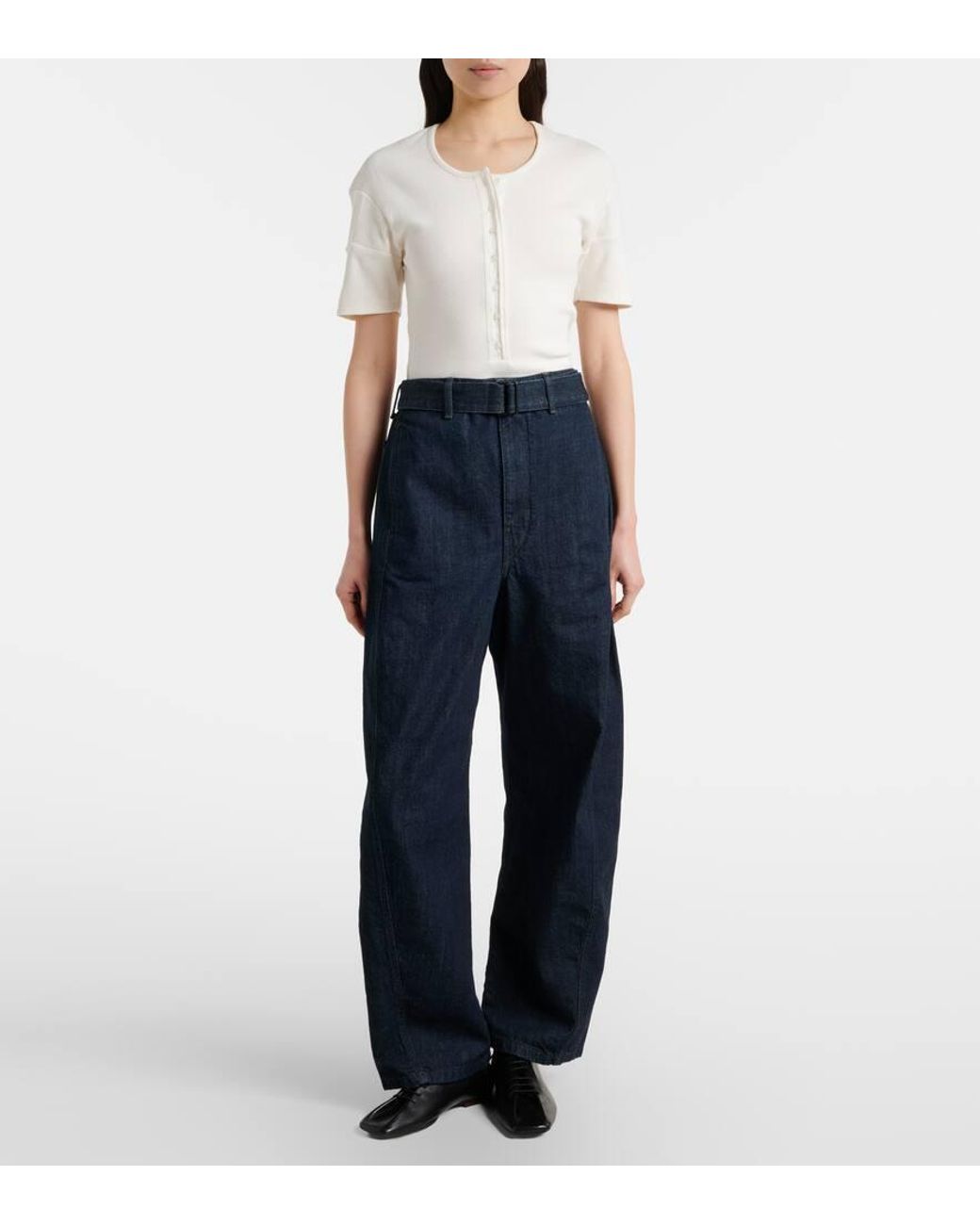 Lemaire Blue Twisted Belted Barrel-Leg Jeans