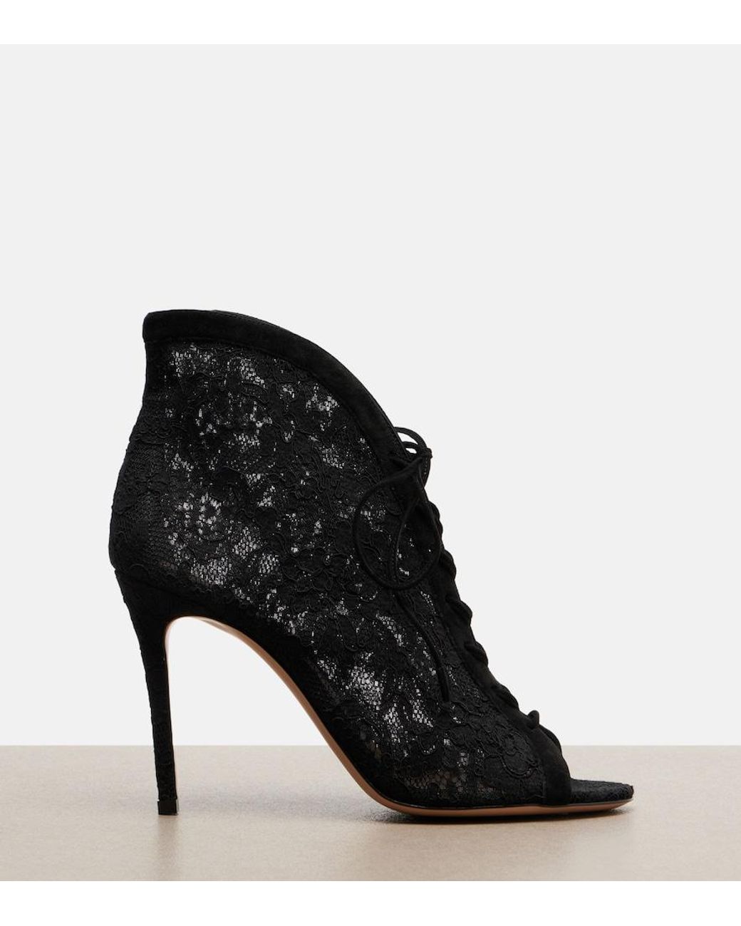 Gianvito Rossi Black Suede-Trimmed Lace Pumps