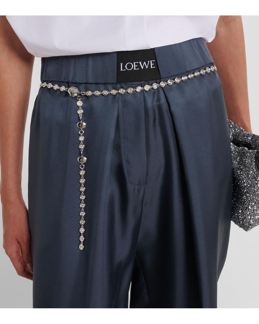 Loewe White Crystal-Embellished Chain Belt