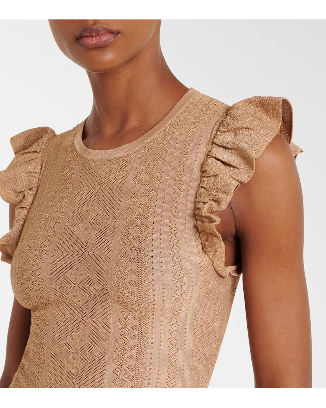 Zimmermann Natural Aster Ruffled Pointelle Lame Top