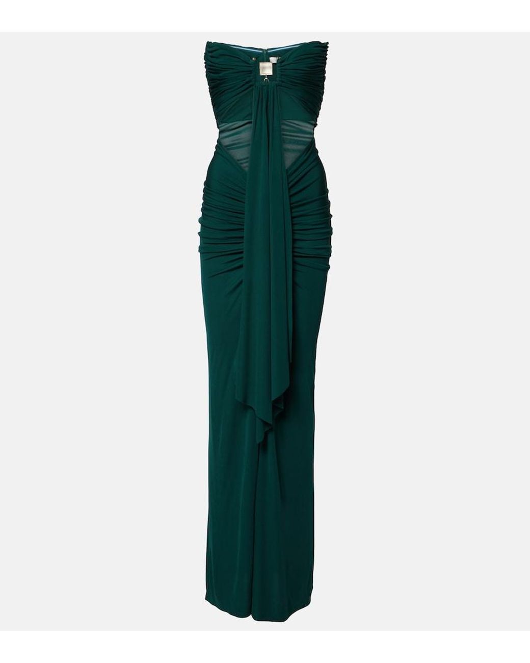 Christopher Esber Green Bezel Quartz Cutout Strapless Jersey Gown