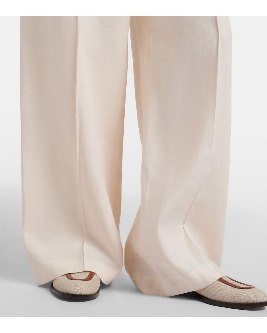 Loro Piana White Lodger Linen And Wool Wide-Leg Pants