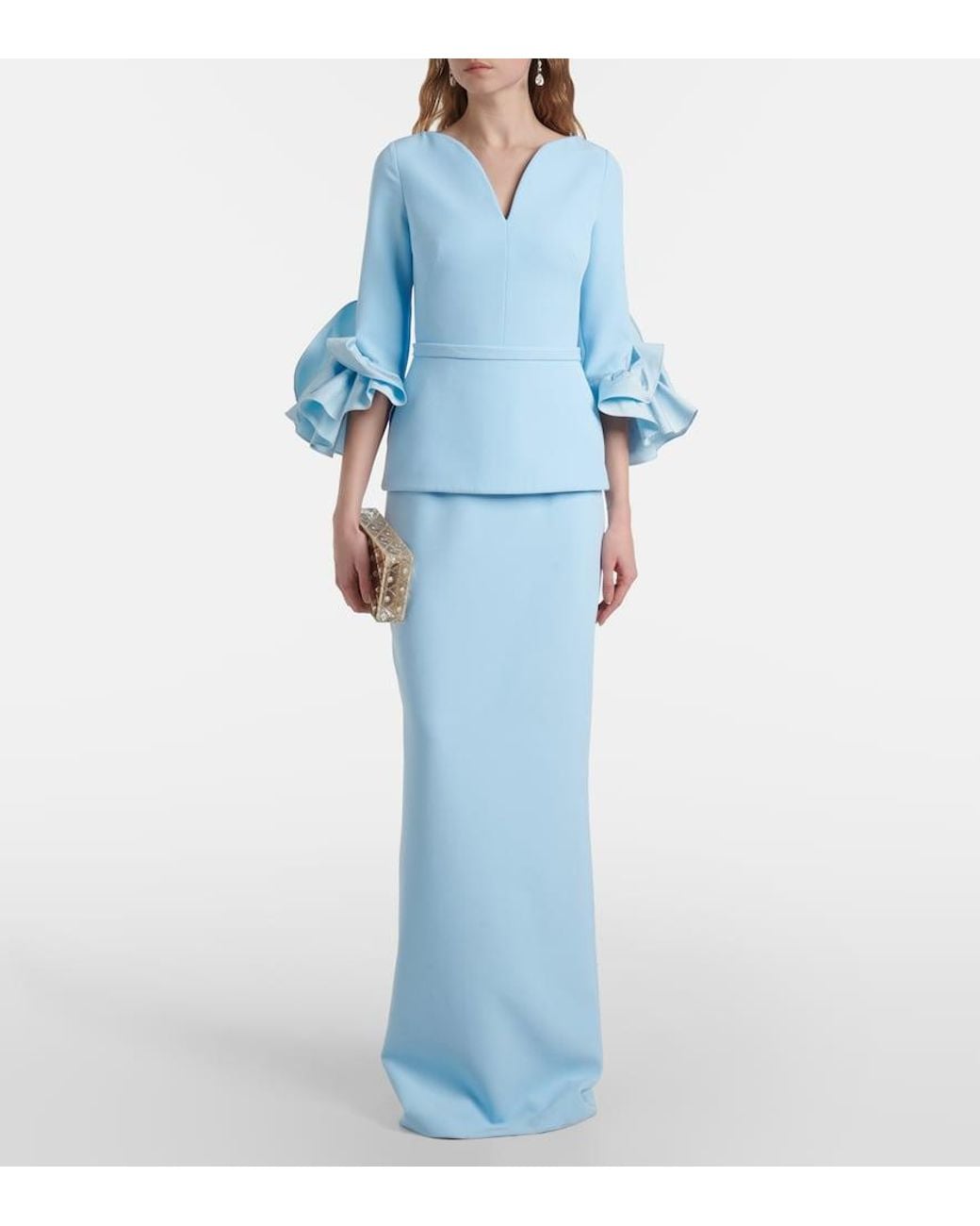 Safiyaa Blue Clemence Ruffled Crepe Gown