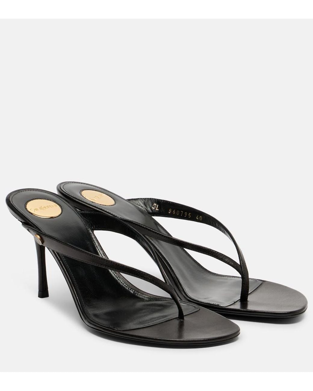Saint Laurent Black Sue Leather Thong Sandals