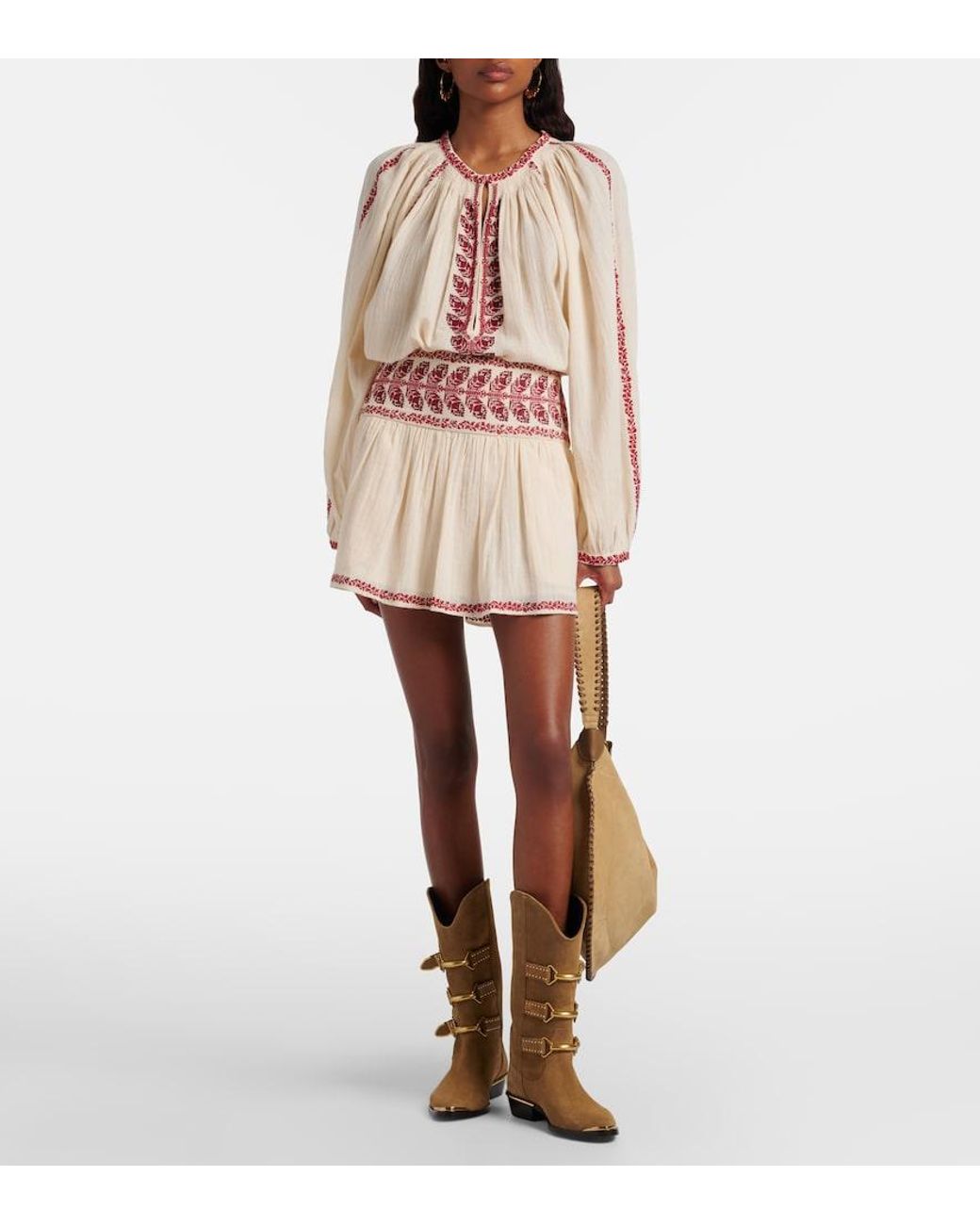 Isabel Marant Natural Picadilia Embroidered Cotton Miniskirt