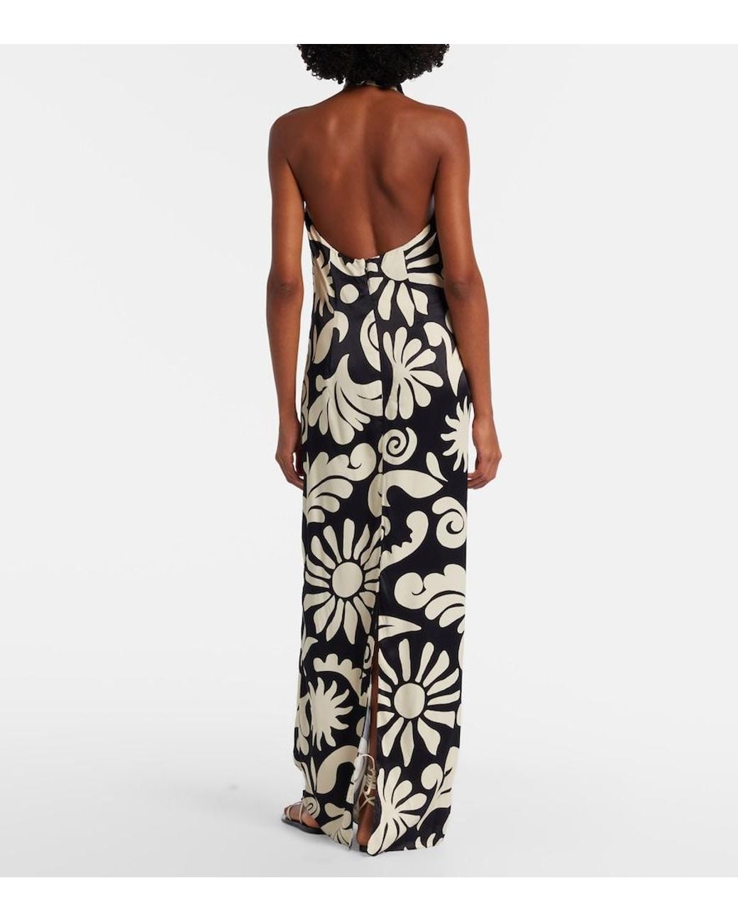 Cala De La Cruz White Oliviera Printed Halterneck Maxi Dress