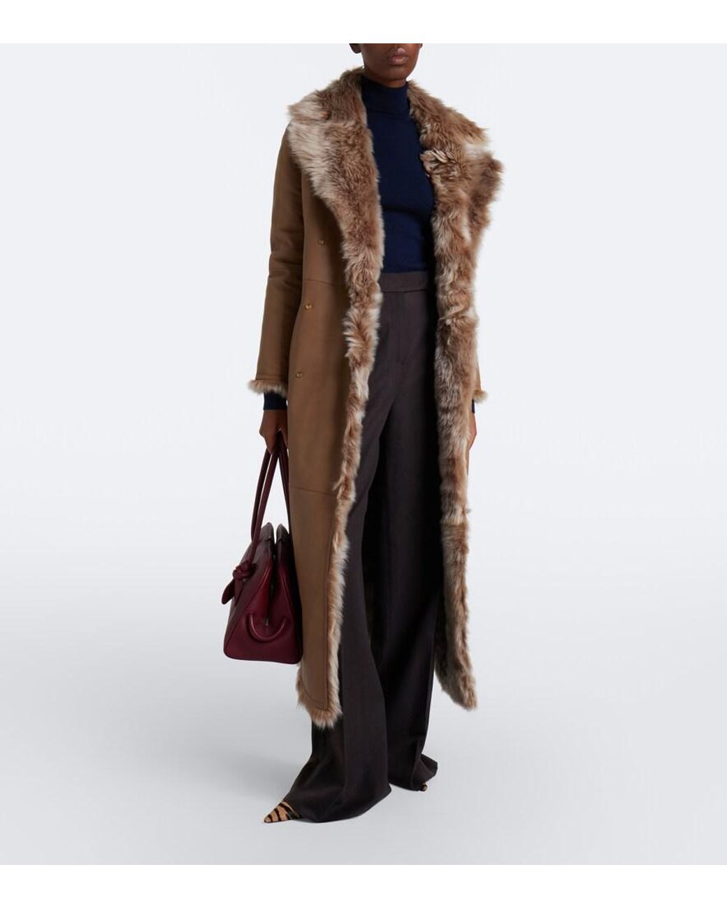 Yves Salomon Natural Reversible Shearling And Leather Coat