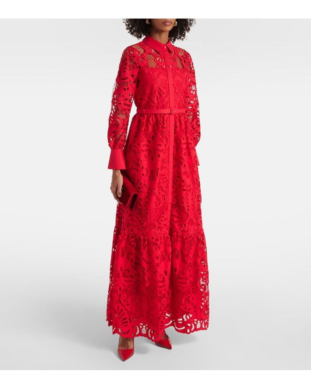 Self-Portrait Red Cotton Lace Gown