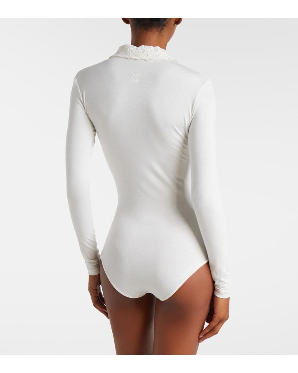 Magda Butrym White Embroidered Cotton-Blend Bodysuit