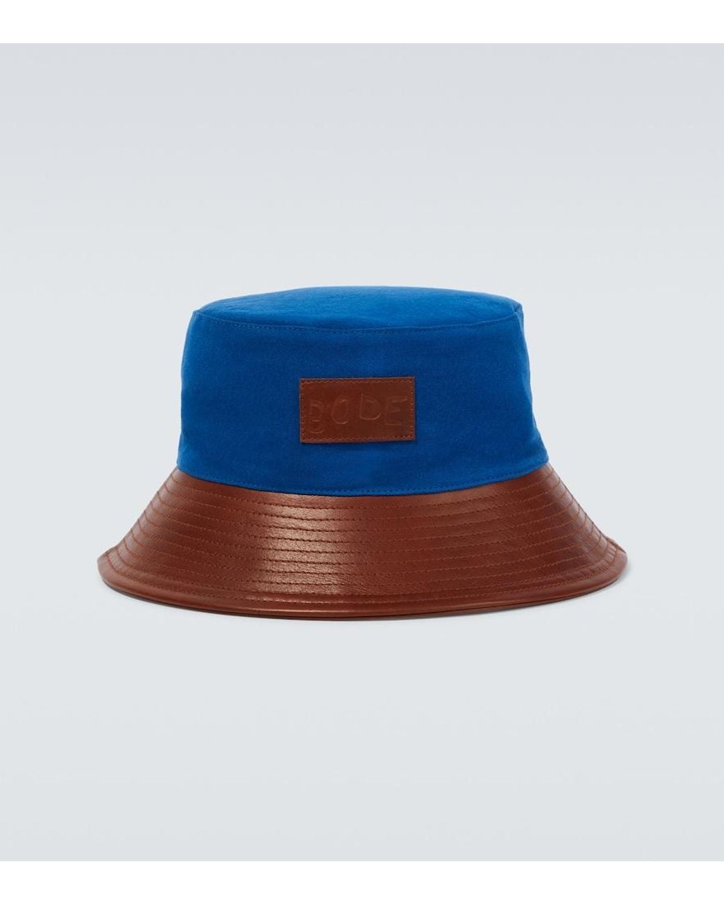 Bode Blue Cotton And Leather Bucket Hat for men