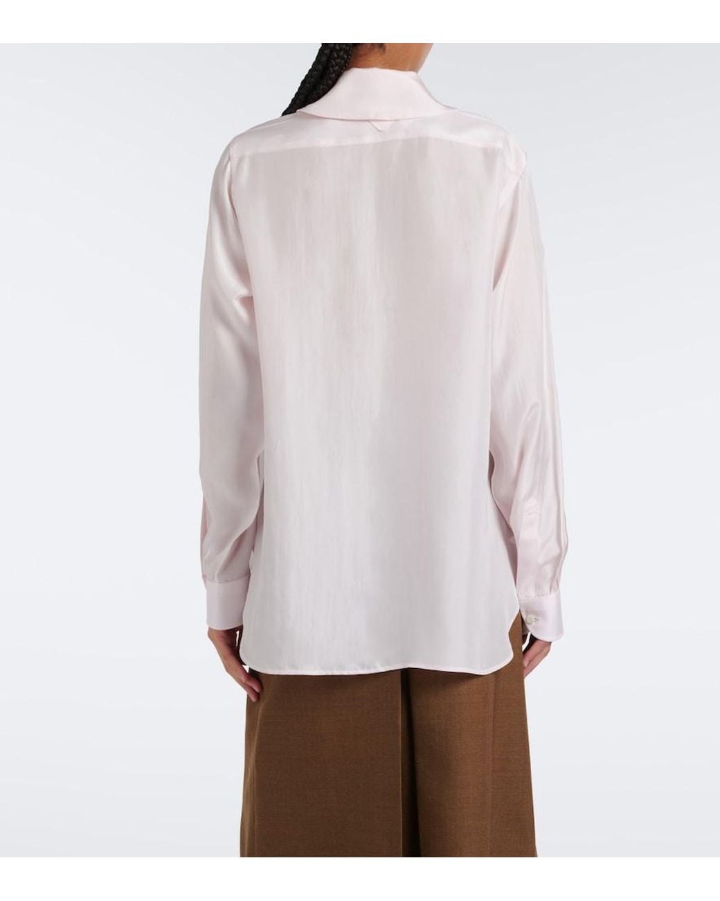 Prada Pink Tie-Neck Silk Poplin Shirt