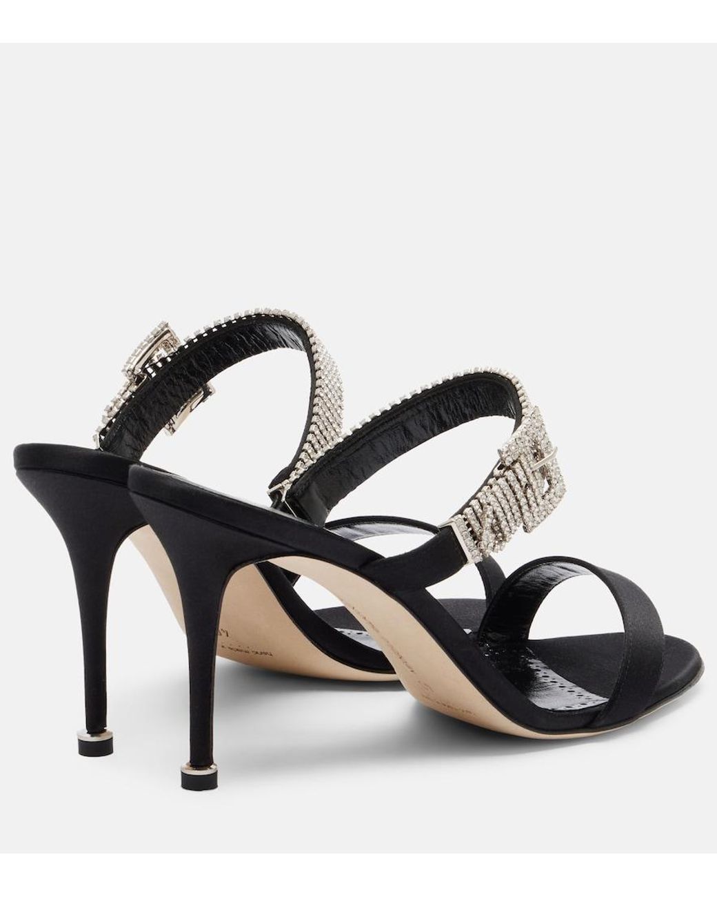 Manolo Blahnik Black Fibolta 90 Embellished Satin Mules