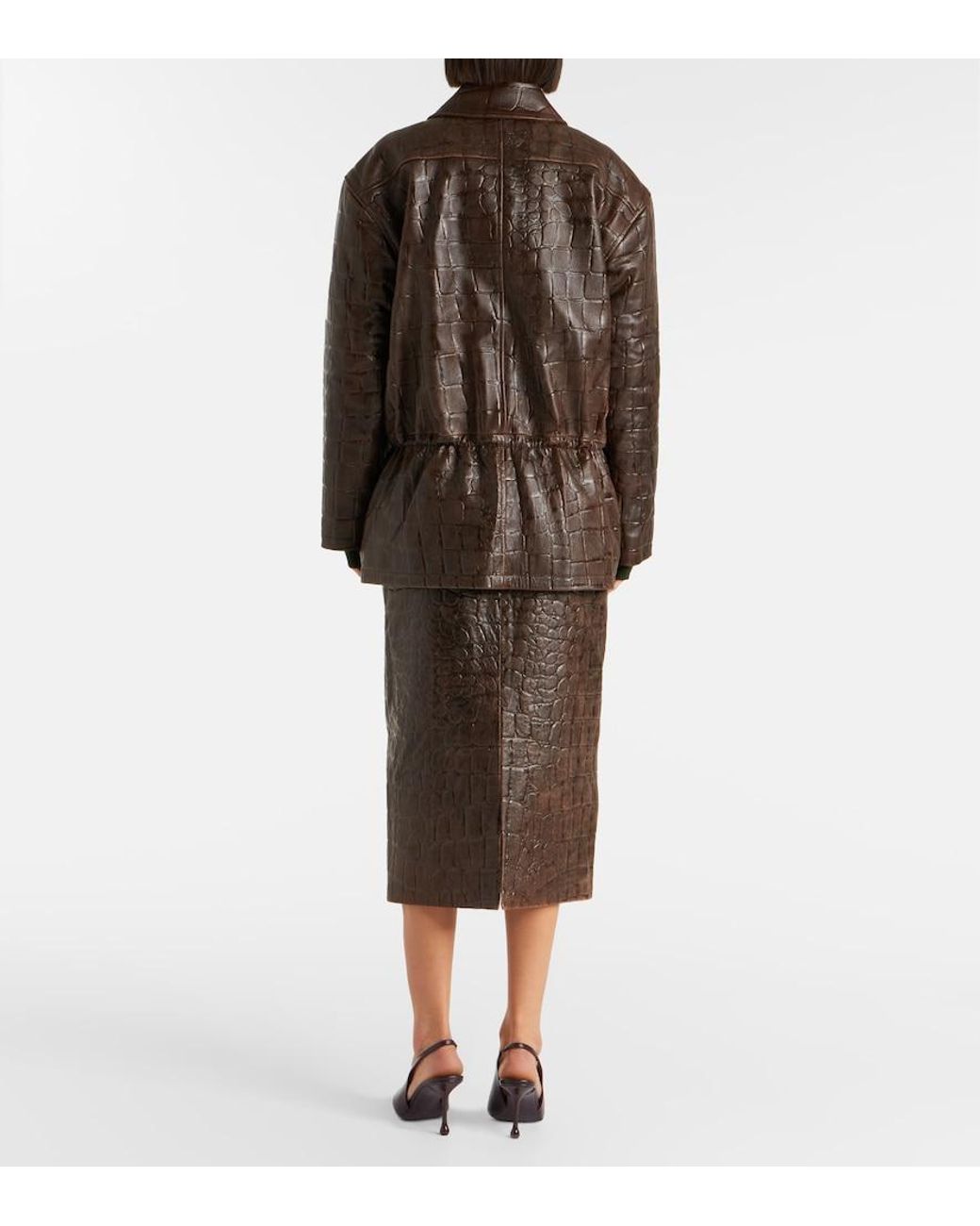 Emilia Wickstead Brown Norcutt Croc-Effect Leather Jacket