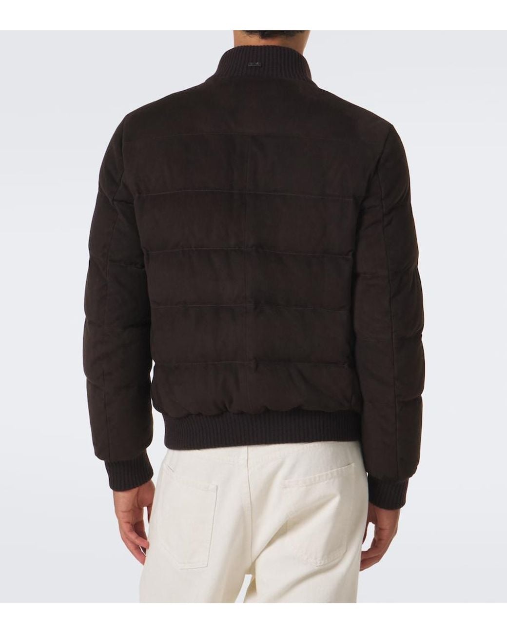 Fedeli Black Padded Suede Bomber Jacket for men