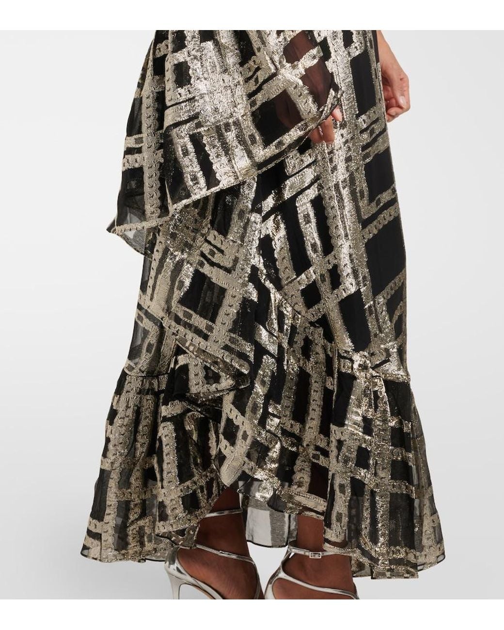 ‎Taller Marmo White Betsy Printed Asymmetric Silk-Blend Maxi Dress