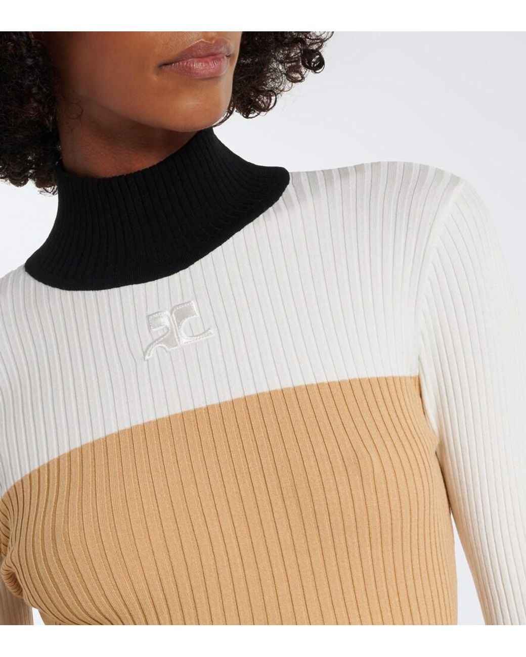 Courreges White Colorblocked Ribbed-Knit Ski Top