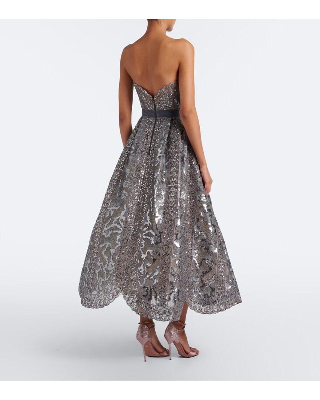 Elie Saab Gray Sequined Tulle Bustier Dress