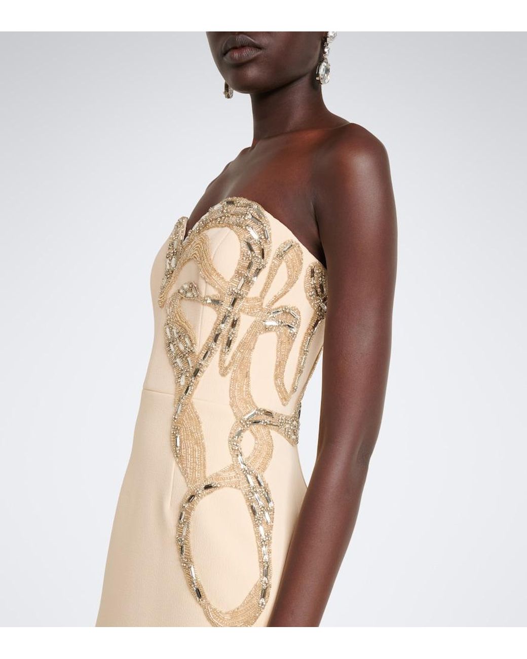 Rebecca Vallance Natural Aylin Embellished Crepe Bustier Gown